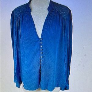 Free People Blue Long Sleeve Blouse with Mandarin Collar oversized small